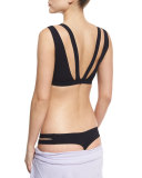 Stripped Microfiber Thong, Black
