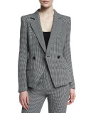 Double-Breasted Dotted Seersucker Jacket, Black