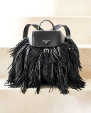 Soft Calfskin and Tessuto Fringe Backpack, Black (Nero)