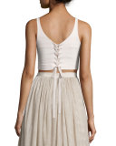Nia Sleeveless Lace-Up Crop Top, Pink Sand