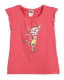 Flutter-Sleeve Choupette Skating Jersey Tee, Pink, Size 4-5