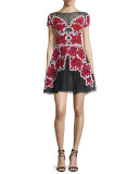 Sequined Short-Sleeve Cocktail Dress, Rose
