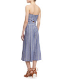 Lucie Strapless Striped Chambray Jumpsuit, Blue