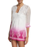 Embroidered-Front Ombre Short Tunic Coverup