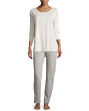 Cashmere-Blend Long-Sleeve Lounge Top, Crystal Gray