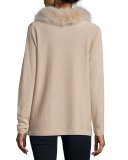 Cashmere Dolman-Sleeve Sweater w/ Fox Fur Collar