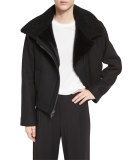 Shearling Fur-Lined Moto Jacket, Black