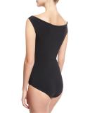 Europa Off-the-Shoulder One-Piece Swimsuit, Black