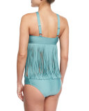 Fringe Benefits High-Neck Tankini Swim Top, Blue
