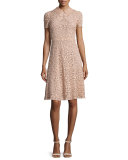Short-Sleeve Macrame Dress, Nude