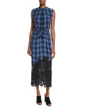 Lace-Hem Plaid Sleeveless Dress, Violet Stone Combo