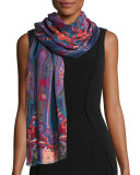 Dehli Paisley Wool & Silk Scarf, Denim