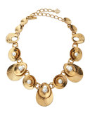 Pearly Golden Disc Station Necklace
