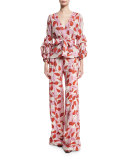Colorado High-Waist Leaf-Print Trousers, Red/Pink