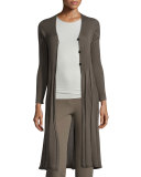 Plisse Button-Front Duster, Mud