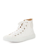 Scalloped Leather High-Top Sneaker, White
