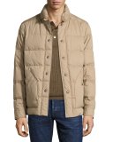 Snap-Front Quilted Puffer Jacket, Tan