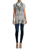 Seal Short-Sleeve Long Lace-Hem Tunic 