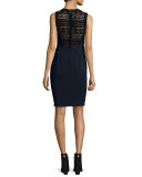Sleeveless Lace-Trim Shift Dress, Navy