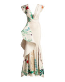 Lanca Floral Deep-V Bodysuit, White