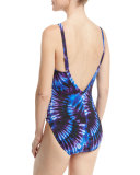 Katrina High-Neck Tie-Dye One-Piece Swimsuit, Purple, Plus Size