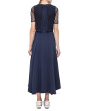 Sleeveless Maxi Dress with Mesh Overlay, Navy