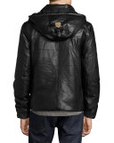Balfour Leather Down Bomber Jacket, Black