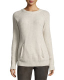Long-Sleeve Wool-Blend Pullover, Oatmeal