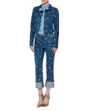 Star-Print Tie-Neck Blouse, Blue/Multi