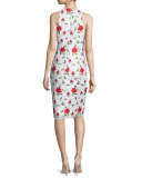 Sleeveless Floral-Embroidered Cocktail Dress, Multi Colors