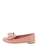 Jewel-Heel Patent Bow Flat, Camellia