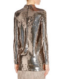 Mock-Neck Liquid Sequin Top, Pewter