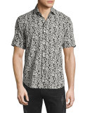 Leaf-Print Short-Sleeve Shirt, White/Black