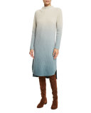 Long Ombre Ribbed Wool Sweater Dress, Ecru/Balsam