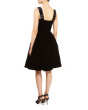 Sleeveless Square-Neck Velvet Cocktail Dress, Black