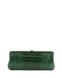 Small Frame Crocodile Clutch Bag, Kelly Green Shiny