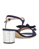 monne too satin bow sandal, navy