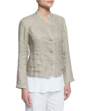 Linen Button-Front Jacket with Raw Edges 