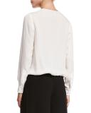 Marci Surplice Wrap Silk Blouse, Ivory