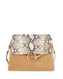 Faye Python Flap Shoulder Bag, Beige