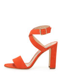 Tondala Suede Ankle-Wrap Sandal, Orange