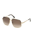 Ronnie Gradient Geometric Aviator Sunglasses, Rose Gold/Brown