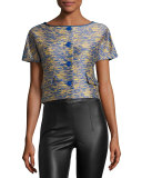 Short-Sleeve Space-Dye Cropped Jacket, Multi Pattern