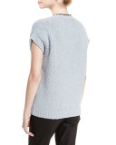 Cap-Sleeve V-Neck Pullover Sweater, Light Blue