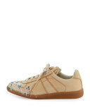 Paint Splatter Leather Sneaker, Beige