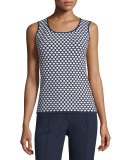 Scoop-Neck Honeycomb-Print Tank, Midnight Blue