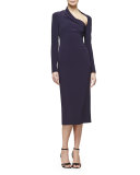 Stella Asymmetric-Neck Sheath Dress, Aubergine