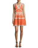 Bridget Paneled Lace A-Line Dress, Tangerine