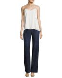 Terena S Wilmore Suede High-Rise Wide-Leg Pants, Blue