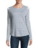 Patti Striped Lace-Up Long-Sleeve Linen Tee, White/Blue